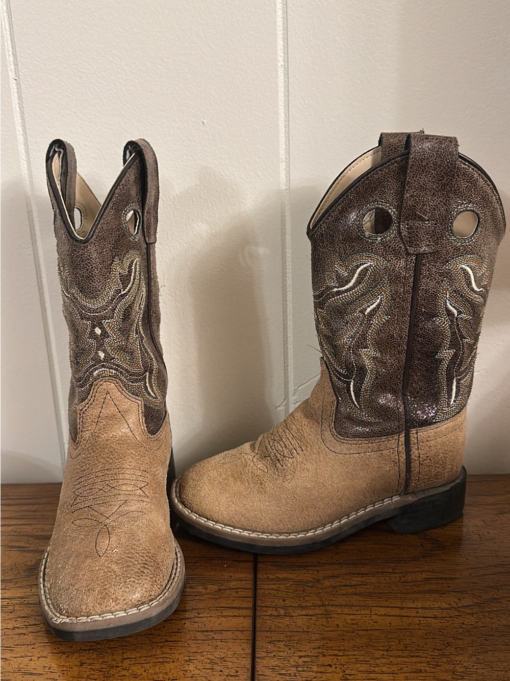 Old West Tan and Brown Kids' Western Boots